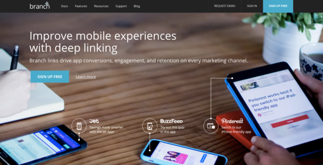 Branch Metrics Deep Linking Homepage