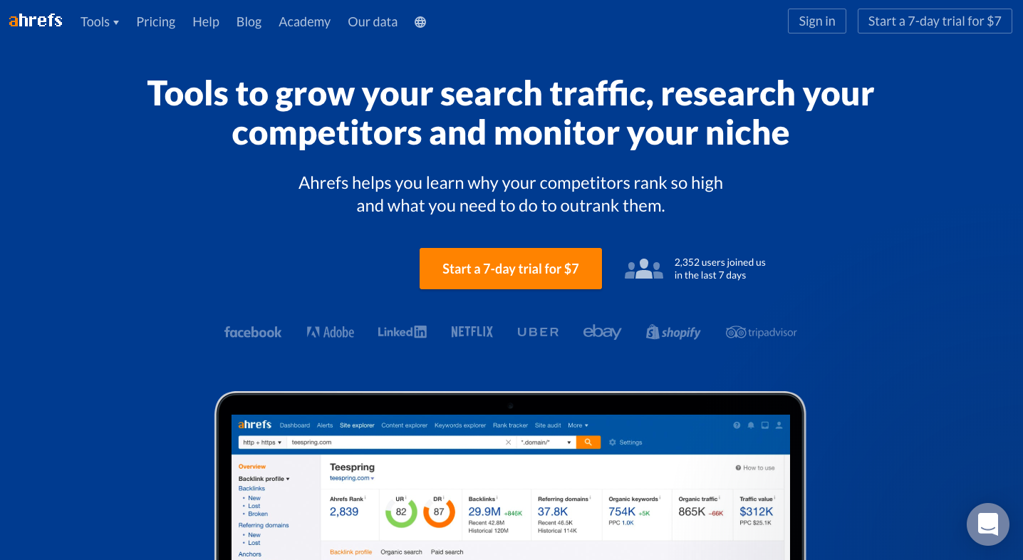 Ahrefs homepage
